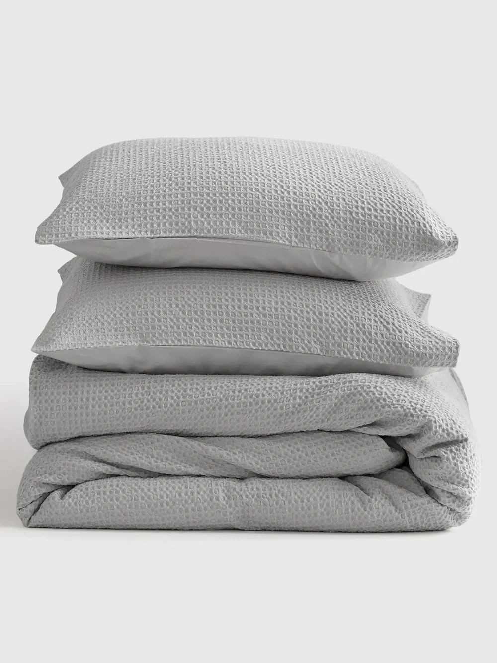 NWT QUINCE Organic Luxe Waffle Honeycomb Duvet Cover Set Lt Grey King/CalKing
